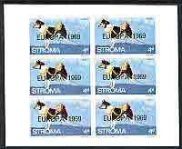 Stroma 1969 Dogs 4d (Husky) complete imperf sheetlet of 6 with 'Europa 1969' opt unmounted mint