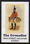 Match Box Label - The Grenadier, Hailsham (showing Grenadier in uniform) unused and pristine