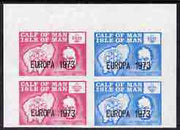 Calf of Man 1973 Europa opt'd on Churchill & Map (with Scout Logo) set of 2 in se-tenant block of 4 with rouletting omitted, unmounted mint (as Rosen CA293-94) complete sheetlet containing 7 pairs available at £75