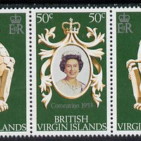 British Virgin Islands 1978 Coronation 25th Anniversary strip of 3 (QEII, Iguana & Falcon) SG 384-6 unmounted mint