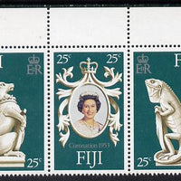 Fiji 1978 Coronation 25th Anniversary strip of 3 (QEII & Iguana) unmounted mint, SG 549-51