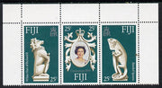 Fiji 1978 Coronation 25th Anniversary strip of 3 (QEII & Iguana) unmounted mint, SG 549-51