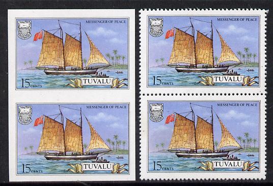 Tuvalu 1986 Ships #3 Schooner Messenger of Peace 15c imperf pair plus normal pair (as SG 377)