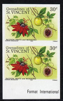 St Vincent - Grenadines 1985 Fruits & Blossoms 30c (Passion Fruit) imperf pair unmounted mint, as SG 398