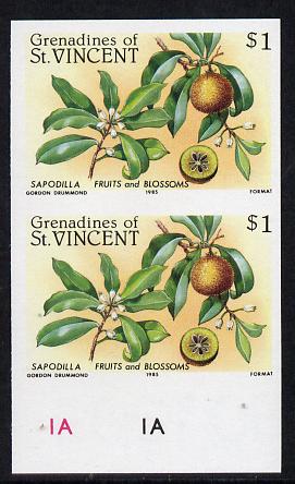 St Vincent - Grenadines 1985 Fruits & Blossoms $1 (Sapodilla) imperf pair unmounted mint (as SG 400)