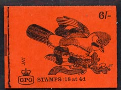 Great Britain 1968-70 Birds - Jay (red cover Mar 1969) 6s booklet complete and fine, SG QP47