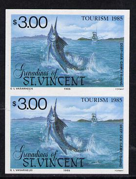 St Vincent - Grenadines 1985 Tourism Watersports $3 (Deep Sea Game Fishing) imperf pair unmounted mint (SG 389var)