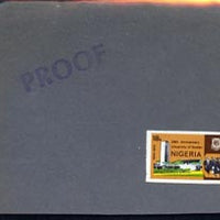 Nigeria 1973 Ibadan University imperf stamp-sized machine proof of 18k value mounted on small grey card marked 'Proof' as submitted for approval, similar to issued stamp, as SG 319