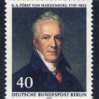 Germany - West Berlin 1972 Death Anniversary of Karl August von Hardenberg (statesman) unmounted mint, SG B429