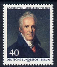 Germany - West Berlin 1972 Death Anniversary of Karl August von Hardenberg (statesman) unmounted mint, SG B429