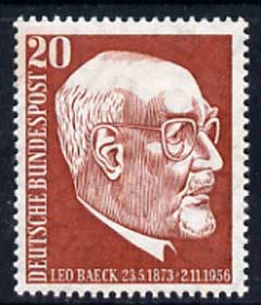 Germany - West 1957 first Death Anniversary of Dr Leo Baeck (philosopher) 20pf unmounted mint, SG 1197