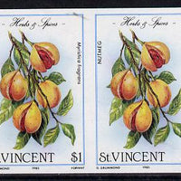 St Vincent 1985 Herbs & Spices $1 (Nutmeg) imperf pair (SG 870var)