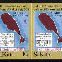 St Kitts 1985 Christmas (Sir Francis Drake) 10c (Map of St Kitts) imperf pair unmounted mint (SG 181var)