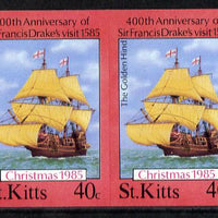 St Kitts 1985 Christmas (Sir Francis Drake) 40c (Golden Hind) imperf pair unmounted mint (SG 182var)