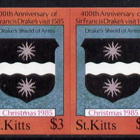 St Kitts 1985 Christmas (Sir Francis Drake) $3 (Drake's Heraldic Shield) imperf pair unmounted mint (SG 184var)