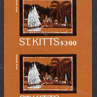 St Kitts 1985 Batik Designs 2nd series $3 (Schooner) imperf pair unmounted mint, SG 172var. NOTE - this item has been selected for a special offer with the price significantly reduced