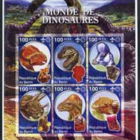 Benin 2002 World of Dinosaurs (& Minerals) imperf sheetlet containing set of 6 values each with Scout Logo unmounted mint