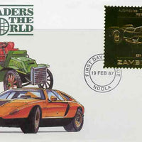 Zambia 1987 Classic Cars 1k50 Ferrari in 22k gold foil on cover with first day of issue cancel, limited edition and very elusive