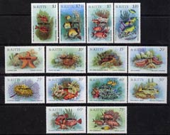 St Kitts 1984 Marine Life set of 14 values complete opt’d SPECIMEN unmounted mint