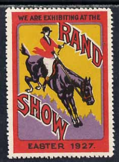 Cinderella - Poster stamp inscribed 'We are exhibiting at the Rand Show, Easter 1927' showing rider on horse, without gum