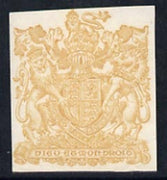 Cinderella - Great Britain imperf label showing the Royal Coat of Arms, recess printed in pale orange on ungummed paper