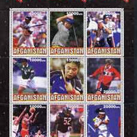 Afghanistan 1999 Millennium - Sport Stars of the 20th Century perf sheetlet containing 9 values unmounted mint