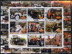 Afghanistan 2000 Early Cars #1 (Mercedes & Rolls) perf sheetlet containing set of 9 values unmounted mint