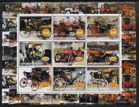 Afghanistan 2000 Early Cars #3 (Benz & Wolseley) perf sheetlet containing set of 9 values unmounted mint