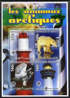 Djibouti 2005 Antarctic Animals & Lighthouses #1 (Polar Bear & Eagle) perf sheetlet containing 4 values (each with Scout Logo) unmounted mint