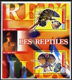 Mali 2005 Reptiles & Minerals #1 perf sheetlet containing 2 values with Baden Powell in background, unmounted mint