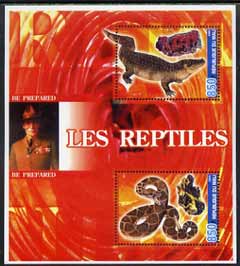 Mali 2005 Reptiles & Minerals #2 perf sheetlet containing 2 values with Baden Powell in background, unmounted mint