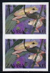 Zambia 1989 Young Reed Frogs 10k imperf pair unmounted mint, SG 570var