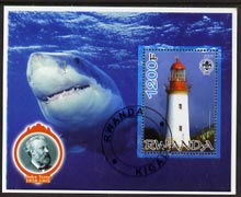 Rwanda 2005 Lighthouses perf m/sheet #03 with Scout Logo, background shows Shark & Jules Verne, fine cto used