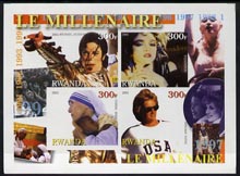 Rwanda 2001 Millennium 1990's imperf sheetlet containing 4 values (Michael Jackson, Madonna,Princess Di & Mother Teresa) unmounted mint