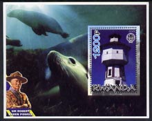 Rwanda 2005 Lighthouses perf m/sheet #01 with Scout Logo, background shows Seals & Baden Powell, unmounted mint