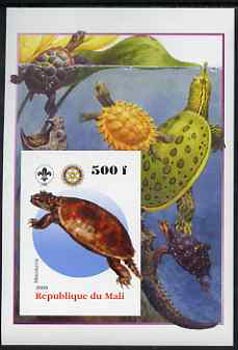 Mali 2005 Dinosaurs #05 - Meiolonia imperf m/sheet with Scout & Rotary Logos, background shows various Turtles unmounted mint