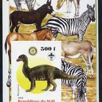 Mali 2005 Dinosaurs #06 - Mussaurus imperf m/sheet with Scout & Rotary Logos, background shows Zebras etc, unmounted mint