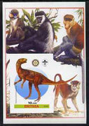 Eritrea 2005 Dinosaurs #04 - Heterodontosaurus imperf m/sheet with Scout & Rotary Logos, background shows various Apes unmounted mint