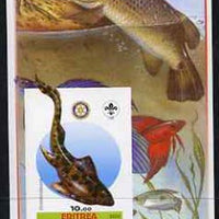 Eritrea 2005 Dinosaurs #05 - Groelandaspis imperf m/sheet with Scout & Rotary Logos, background shows various Fish unmounted mint