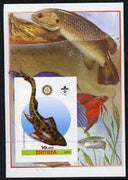 Eritrea 2005 Dinosaurs #05 - Groelandaspis imperf m/sheet with Scout & Rotary Logos, background shows various Fish unmounted mint