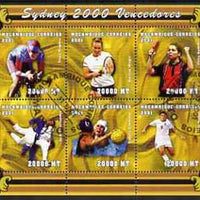 Mozambique 2001 Sydney Olympics perf sheetlet #4 containing 6 values fine cto used (Cycling, Judo, Table Tennis, Tennis, Water Polo & Football) Mi 1912-17