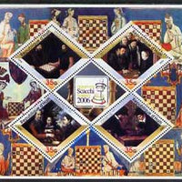 Haiti 2005 Chess on Paintings #2 perf sheetlet containing 4 diamond shaped values plus label for Torino 2006 Olympiad, unmounted mint