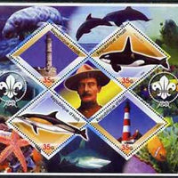 Haiti 2005 Dolphins, Marine Life & Lighthouses perf sheetlet containing 4 diamond shaped values plus label showing Baden Powell, unmounted mint