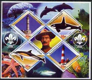 Haiti 2005 Dolphins, Marine Life & Lighthouses perf sheetlet containing 4 diamond shaped values plus label showing Baden Powell, unmounted mint