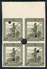 Ruanda-Urundi 1942-43 Askari Sentry 3f50 imperf marginal proof block of 4 in issued colour each each with Waterlow & Sons security punch holes with full gum but very slight soiling, as SG134