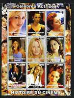 Congo 2003 History of the Cinema #06 (Actresses) perf sheetlet containing 9 values unmounted mint (Showing Heather Locklear, Penelope Cruz, Gillian Anderson, Jennifer Aniston, Meg Ryan, Jennifer Lopez, Lucy Liu, Helen Hunt & Franke Pottente)