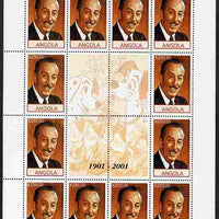 Angola 2001 Centenary of Walt Disney perf sheetlet containing 12 values plus 4 labels unmounted mint, corner wrinkled