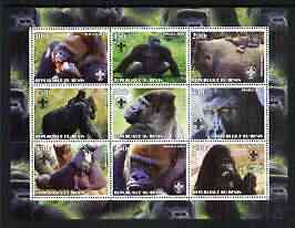 Benin 2003 Gorillas perf sheetlet containing set of 9 values each with Scouts Logo unmounted mint