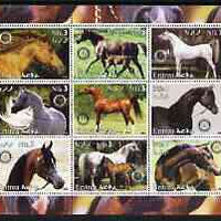 Eritrea 2003 Arabian Horses perf sheetlet containing set of 9 values each with Rotary Logo unmounted mint