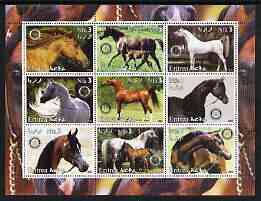 Eritrea 2003 Arabian Horses perf sheetlet containing set of 9 values each with Rotary Logo unmounted mint